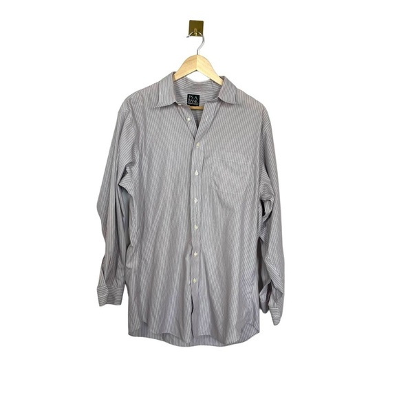 Jos A. Bank Traveler Collection Tailored Fit Striped Dress Shirt Purple Size 17 - Picture 3 of 9